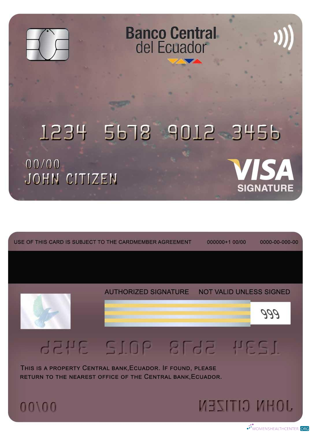 Download Ecuador Central bank visa signature card Photoshop template